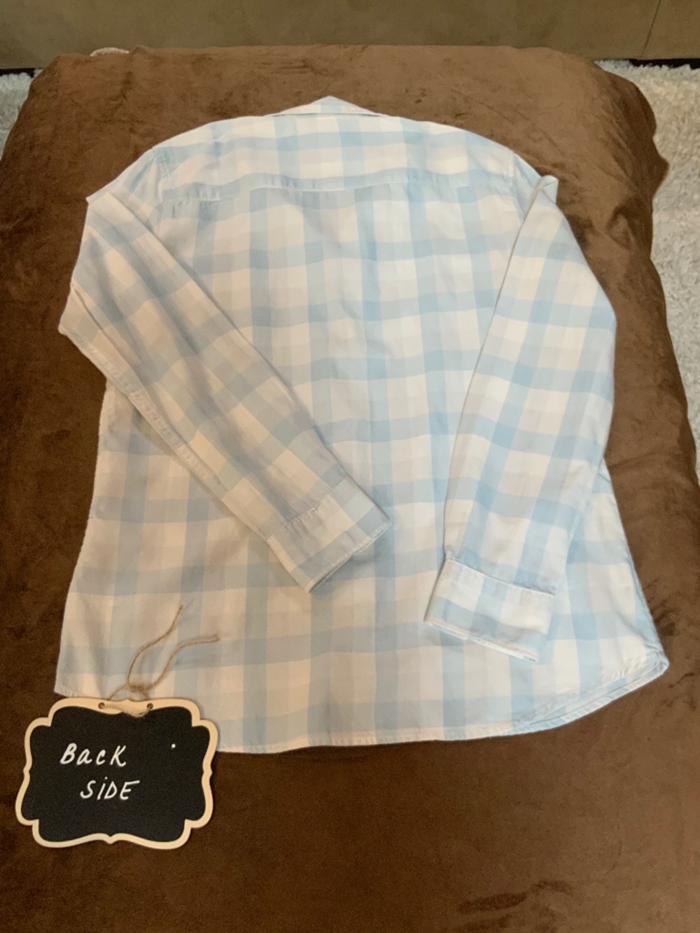Gap Blue White M Fitted Boyfriend Long Sleeve Button up Plaid Cottagecore - Picture 8 of 10